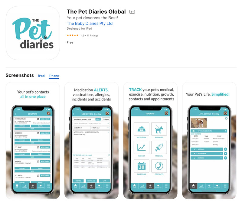 pet diaries app